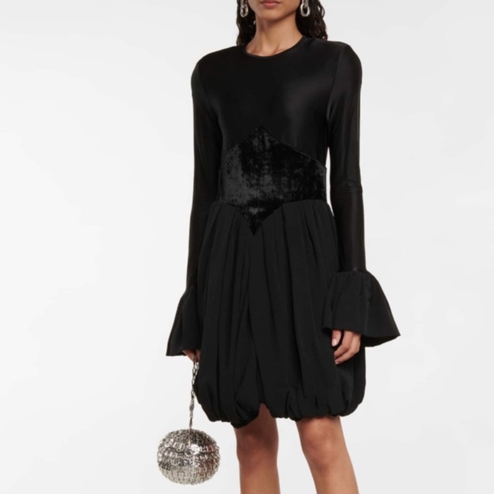 RABANNE Paneled Bubble Mini Dress | Round Neck, Long Sleeve - Black $2,040 MSRP